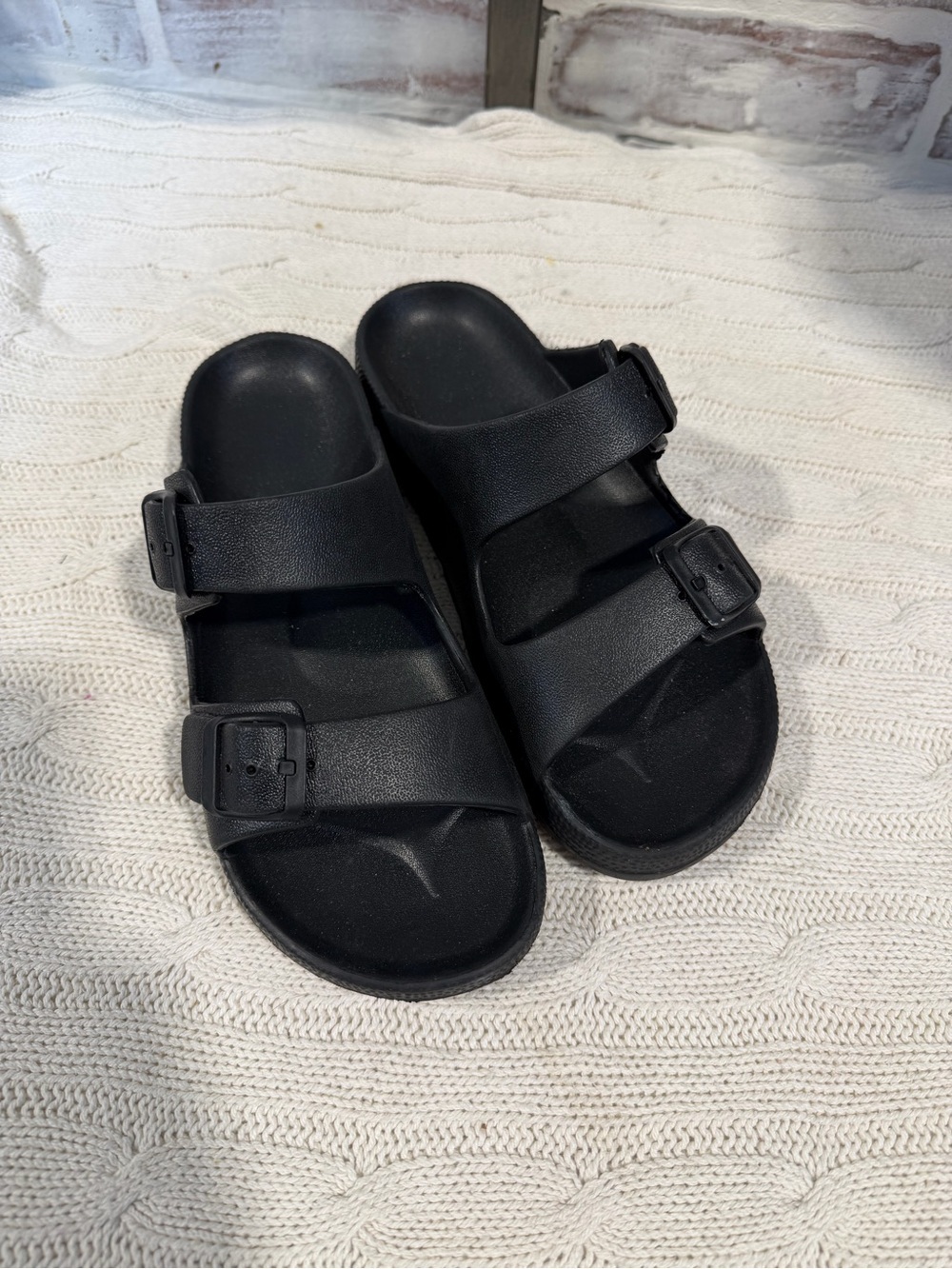 Black Double-Strap Slide Sandals